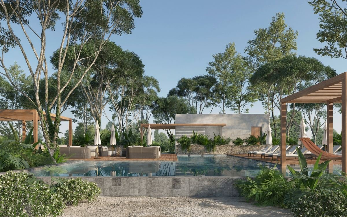 Estrella de Mar clubhouse pool among trees