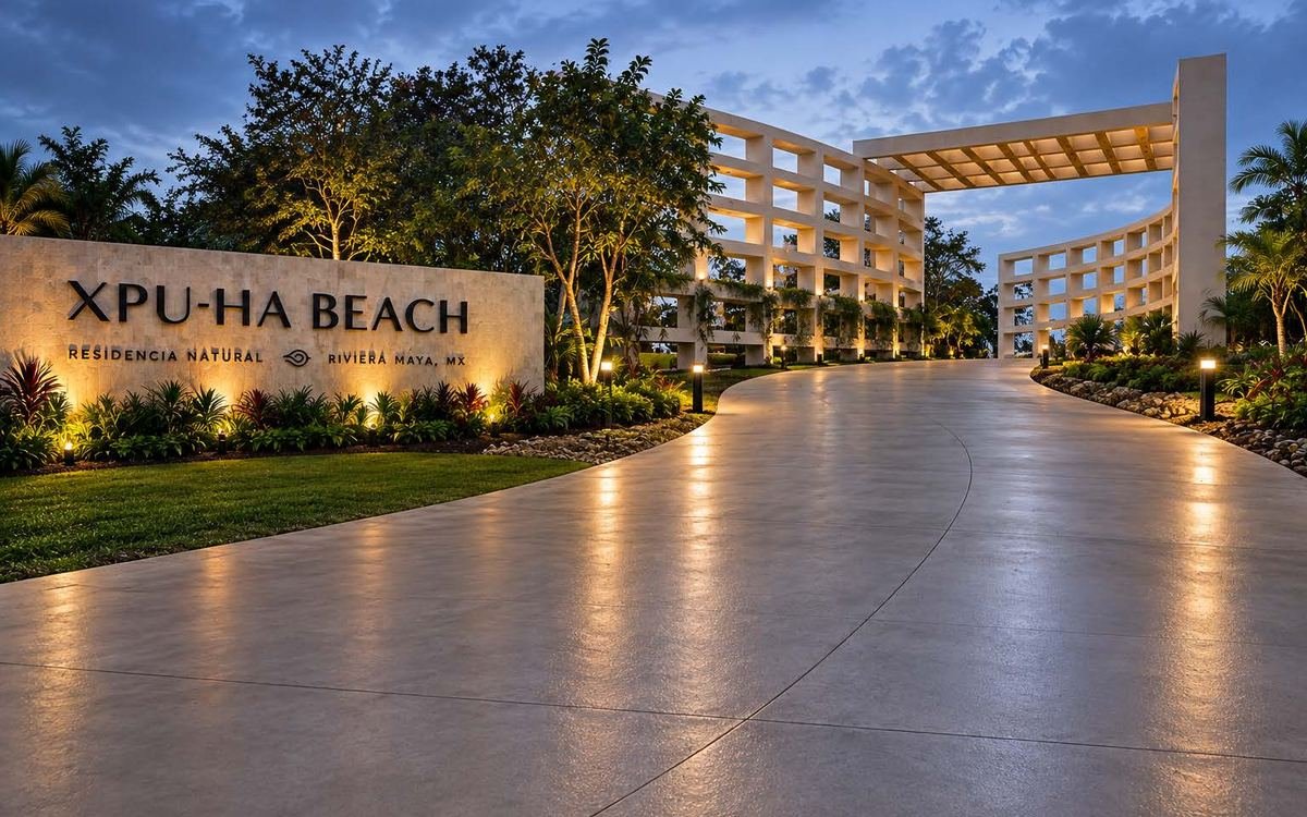 Lit main entrance of Xpu-Ha Beach