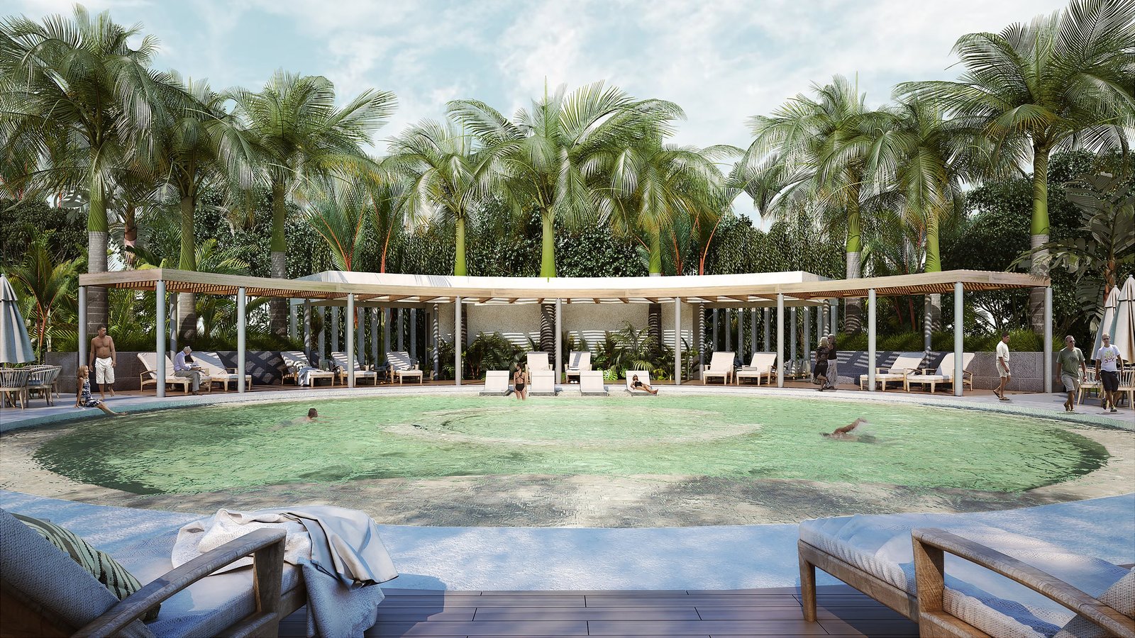 Selvamia common-area pool at Xpu-Ha Beach, render